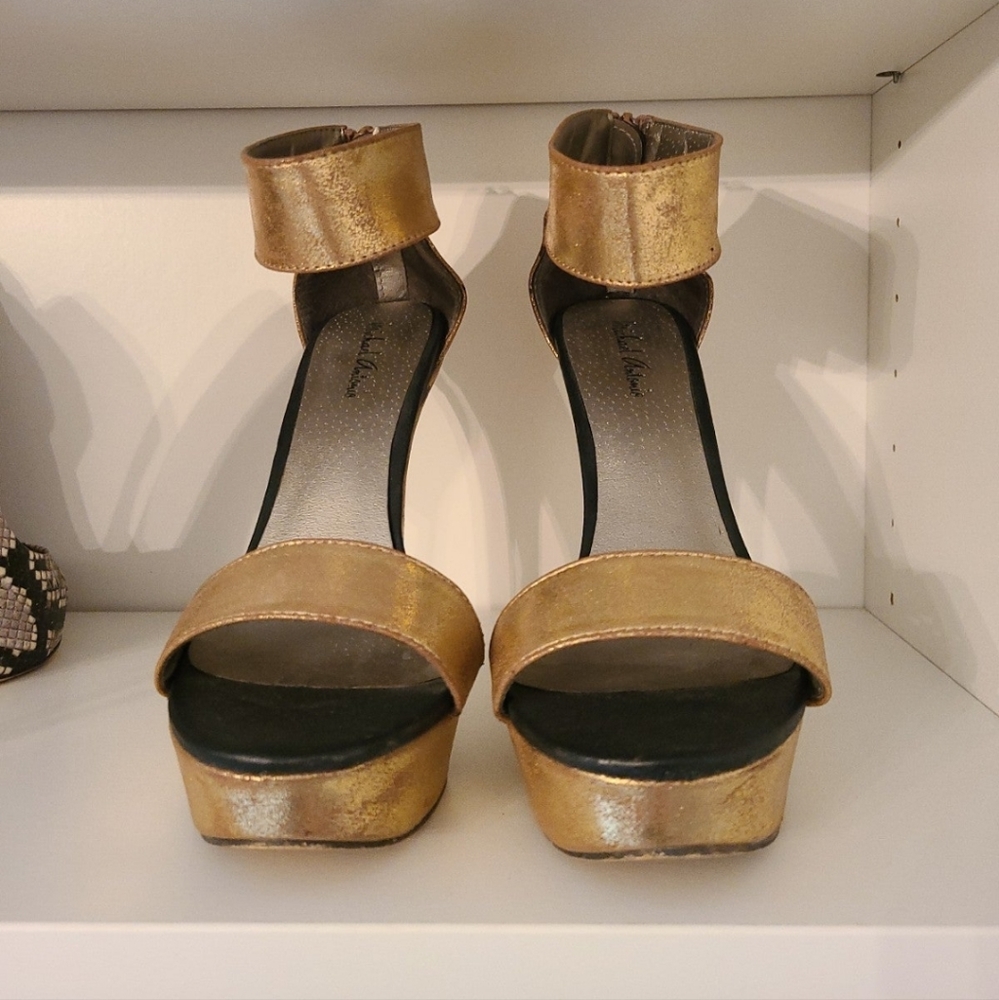 Gold platform heeled sandals